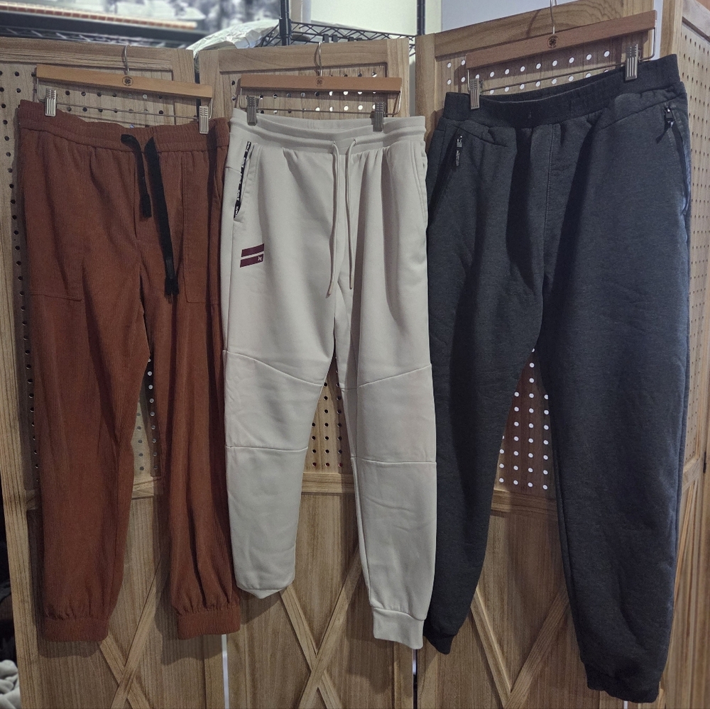 Bundle Of 3 Boys Casual Jogger Pants - Tan, Cream, Grey